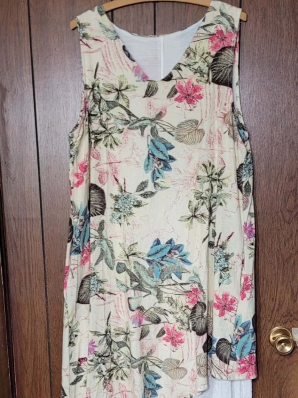 Floral Maxi tank dress V-neck sleeveless pockets Cream Fairy grunge Boho Garden